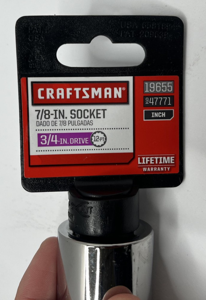 Craftsman 7/8 in Socket 3/4 in Drive 12-Point SAE 19655 9477711 New w tag