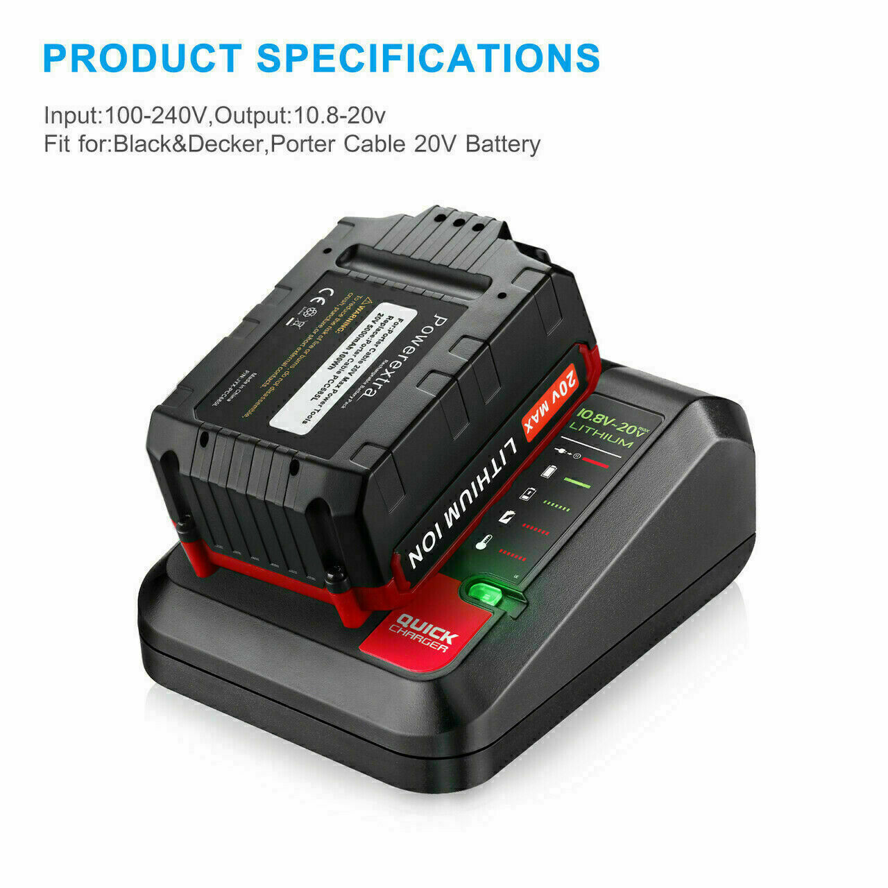 PACK 20 Volt 8.0Ah Lithium-ion Battery for Porter Cable 20V MAX PCC685L PCC680L