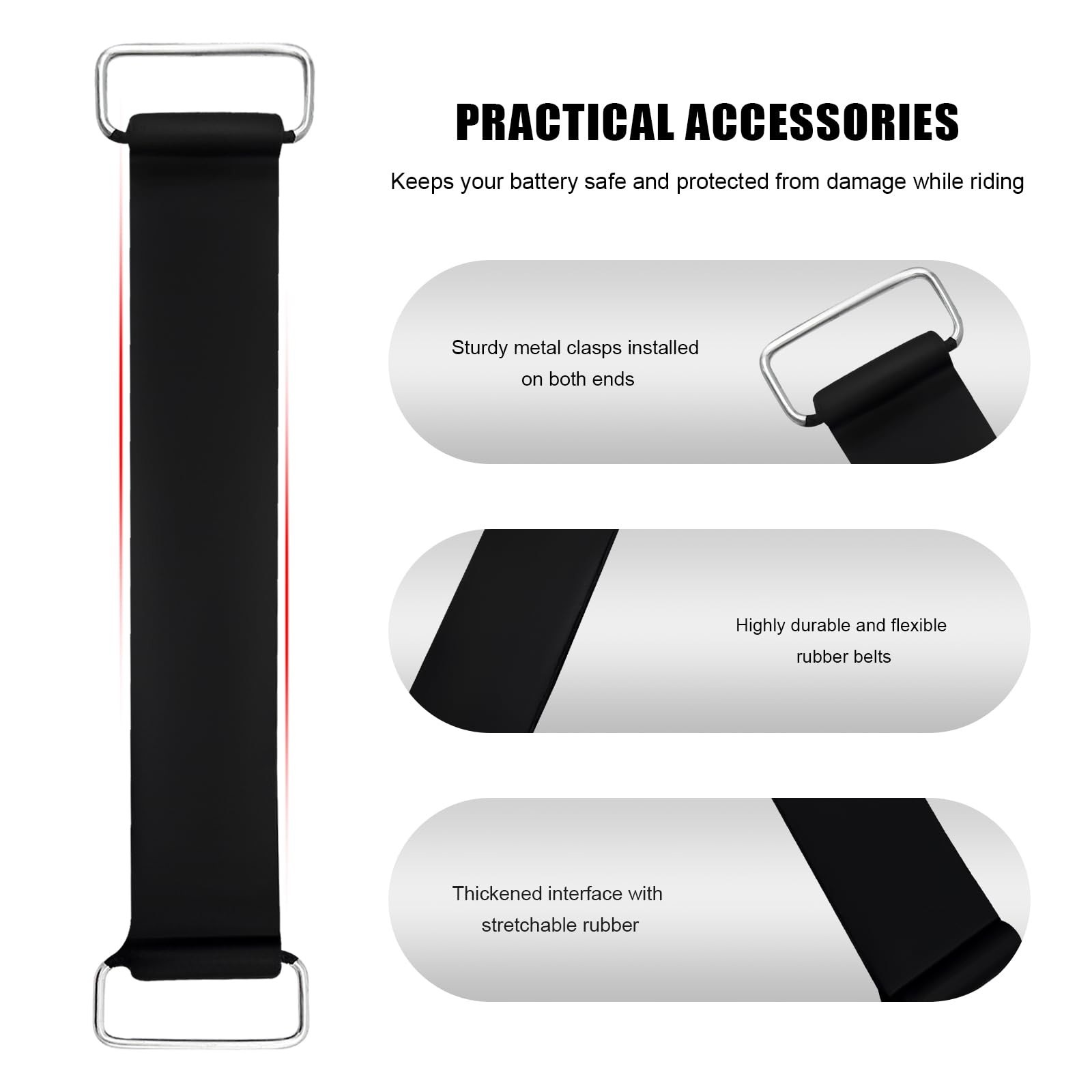 2PCS Motorcycle Battery Strap, Stretchable Rubber Battery Straps Hold Down Ba…