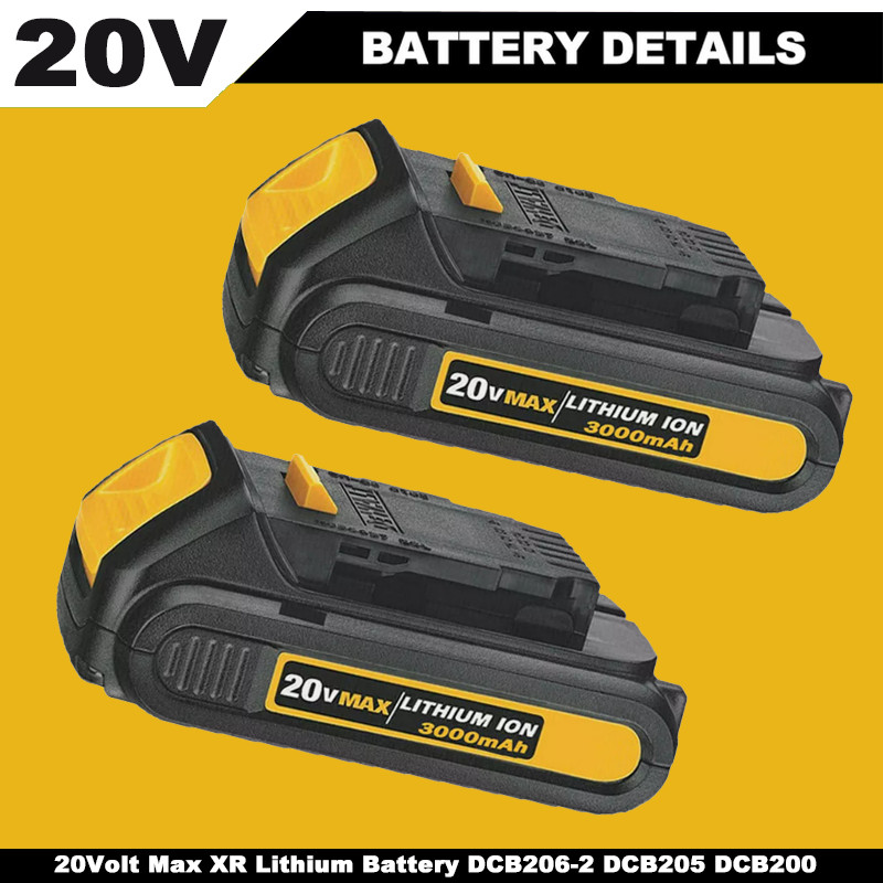 2 Pack 3.0AH for Dewalt 20V 20Volt Max XR Lithium Battery DCB206-2 DCB205 DCB200
