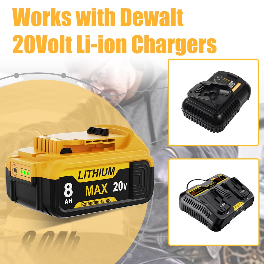 2Pack Lithium Ion Battery For DeWalt 20V 20 Volt Max 8.0AH DCB205 DCB206 DCB200