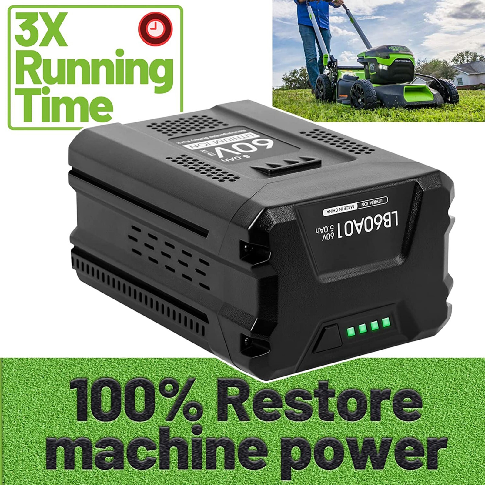 5.0Ah Li-ion Battery For Greenworks 60 V LB60A00 LB60A02 LB60A03 60Volt Max Tool