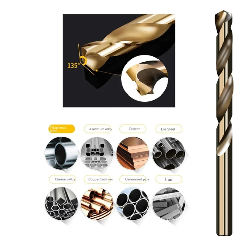 10PCS 1mm-20mm M35 HSS-CO Cobalt Drill Bits Twist Drill Bit For Stainless Steel