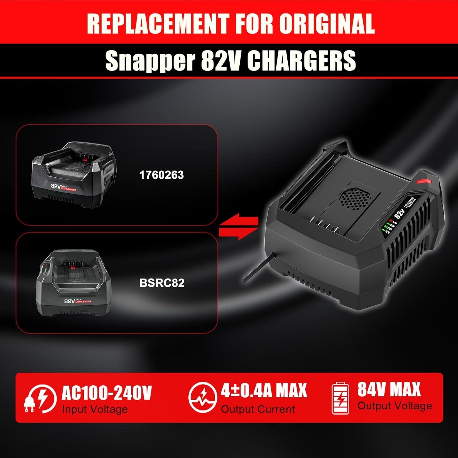 BSRC82 4.0A Rapid Charger for Briggs & Stratton Snapper XD 82V Max 1760263 NEW