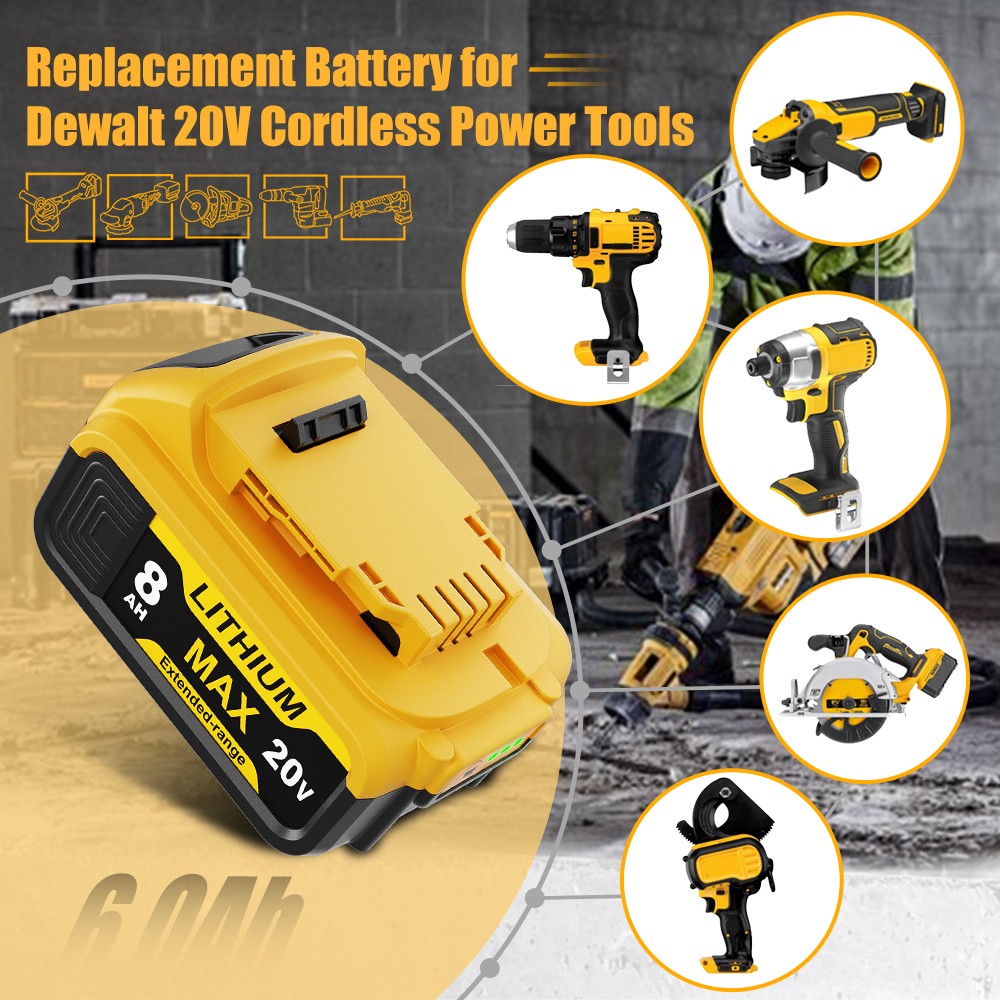 2Pack Lithium Ion Battery For DeWalt 20V 20 Volt Max 8.0AH DCB205 DCB206 DCB200