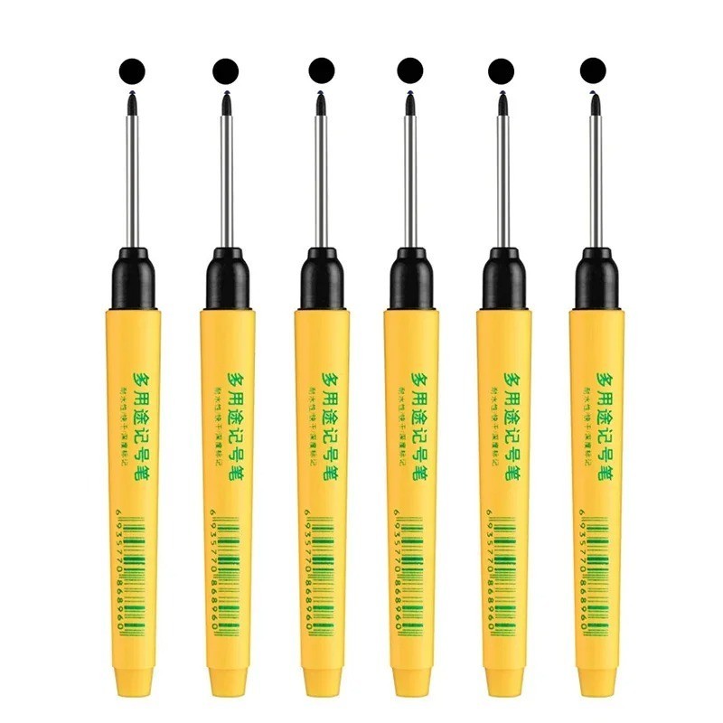 6pcs Deep Hole Marking Pens Set Red Blue Black Waterproof Long Head Woodworking