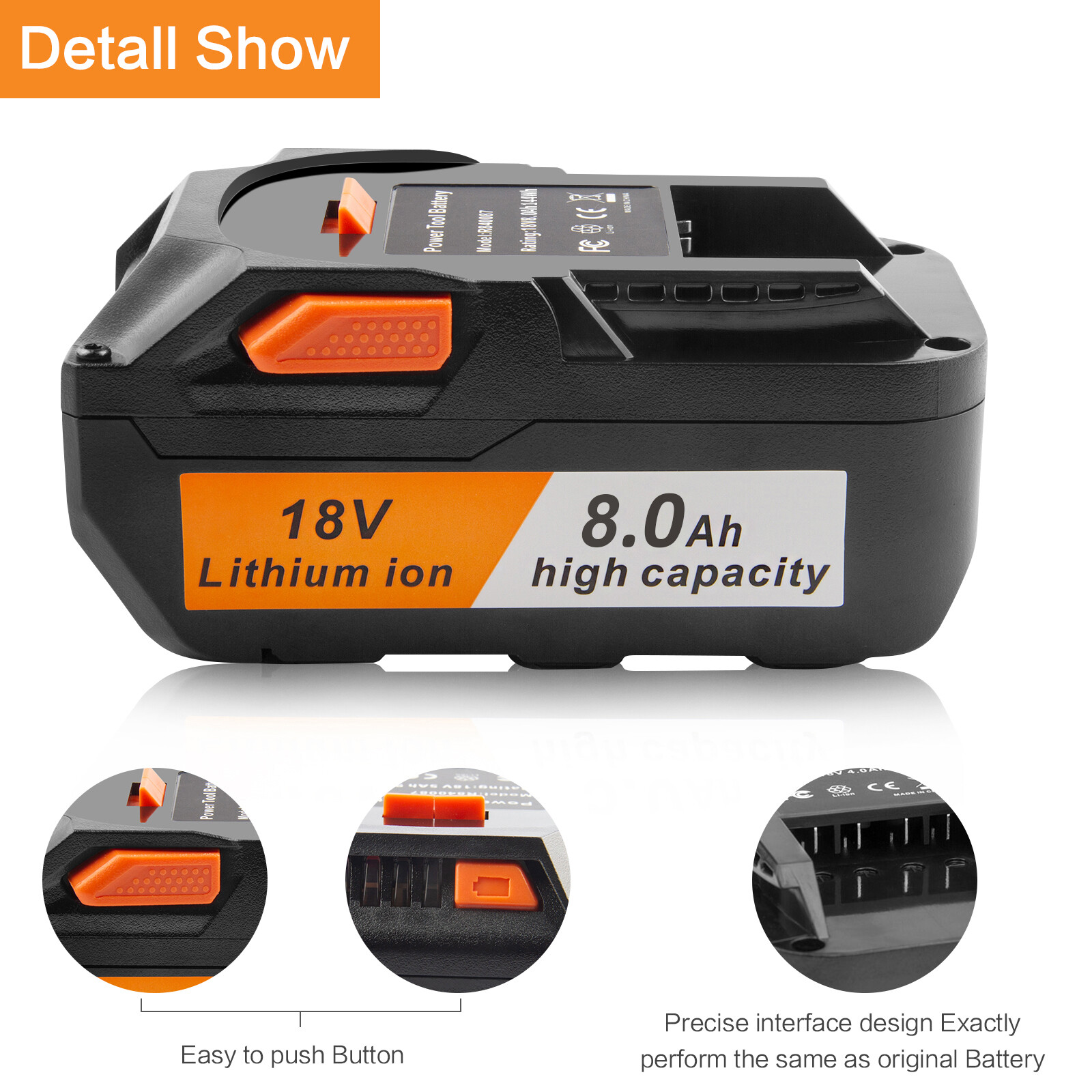 8000mAh for Ridgid 18V Battery 8.0Ah Lithium Power Tool R840083 R840085 R840087