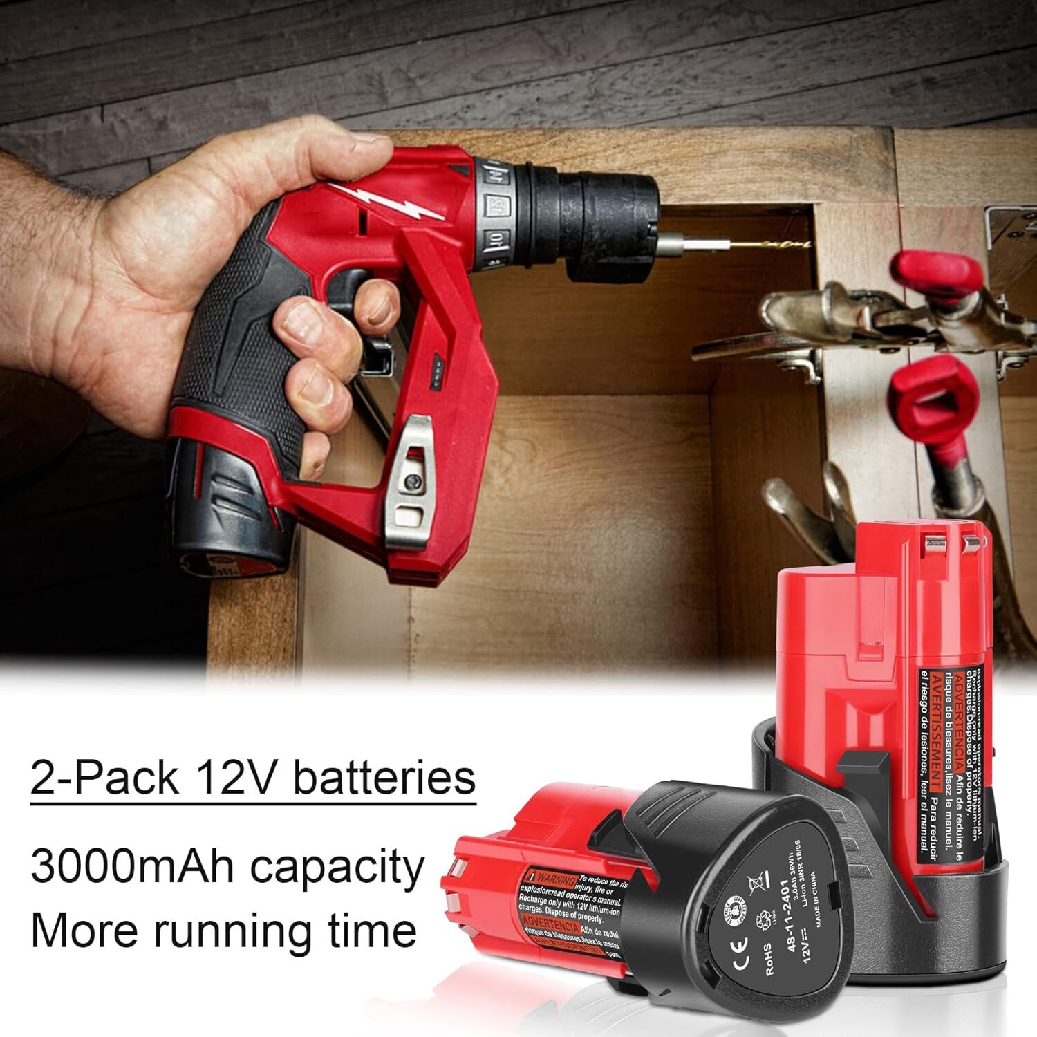 4 Pack for Milwaukee M12 12Volt Li-ion 3.0Ah 48-11-2420 48-11-2401 Battery NEW