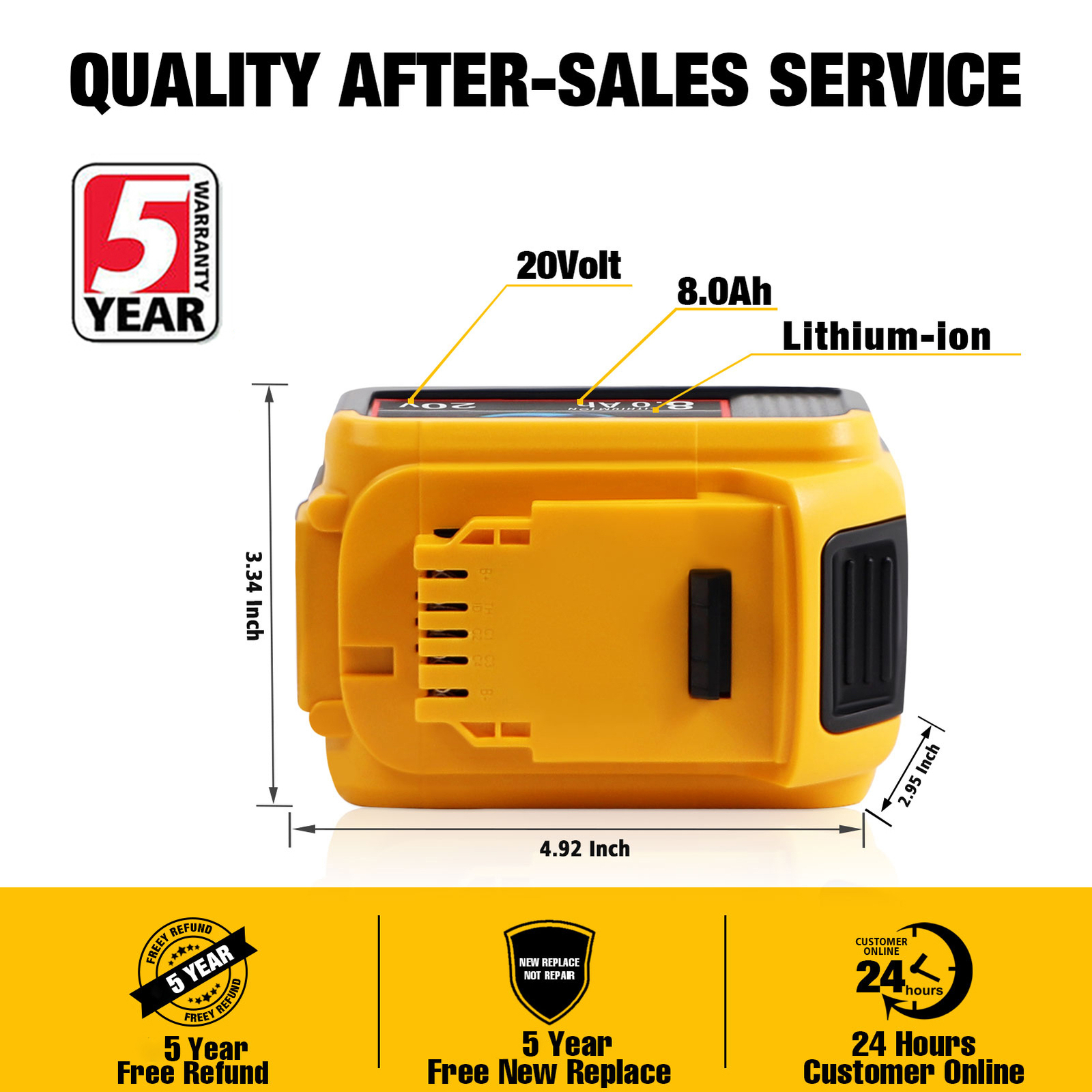 Pack For DeWalt 20V 20 Volt Max XR 8.0AH Lithium Ion Battery DCB206-2 DCB205-2