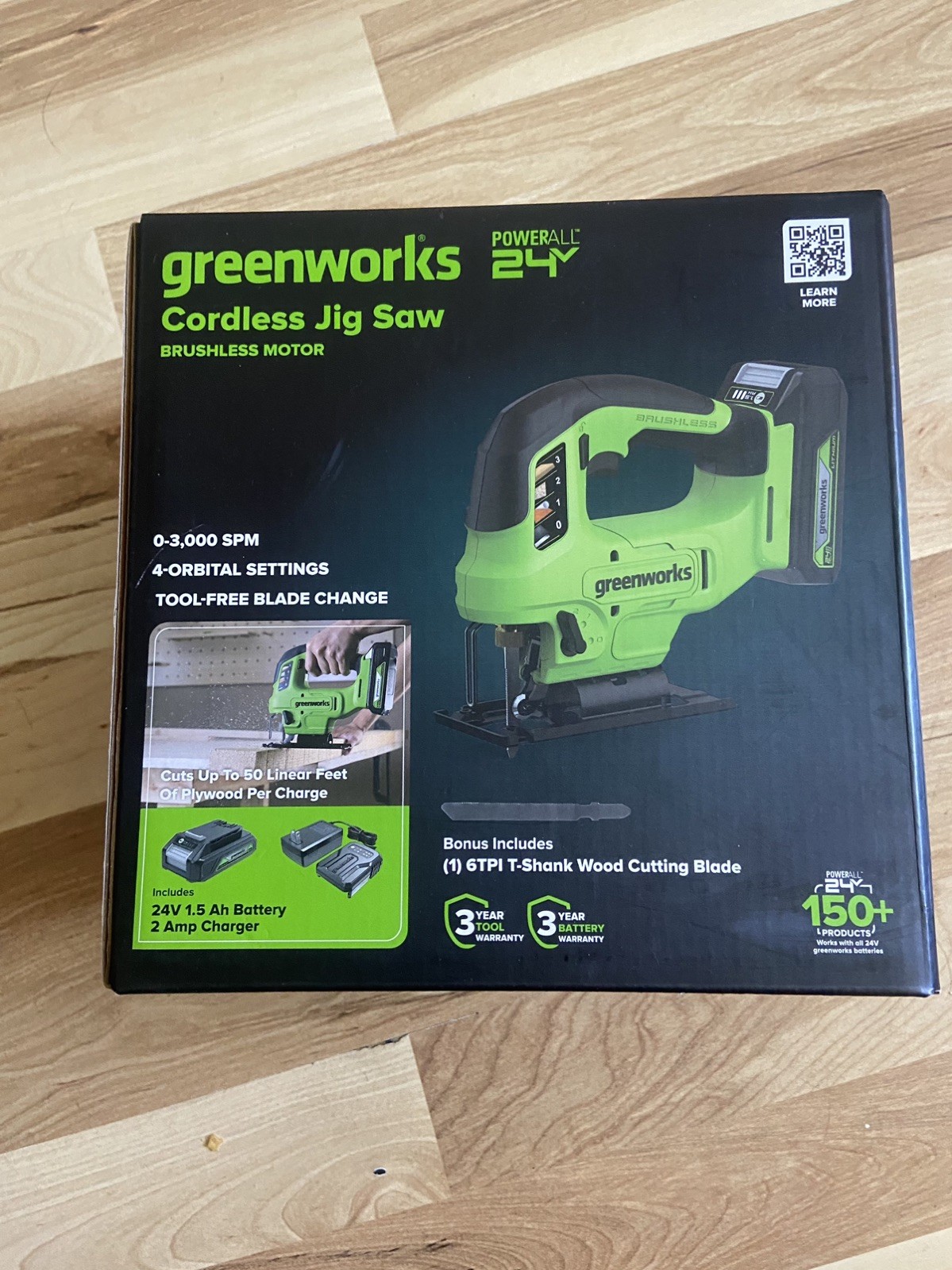 Greenworks 24V Brushless Jig Saw, 1 Battery and Charger, 6PCS Blades NEW sealed