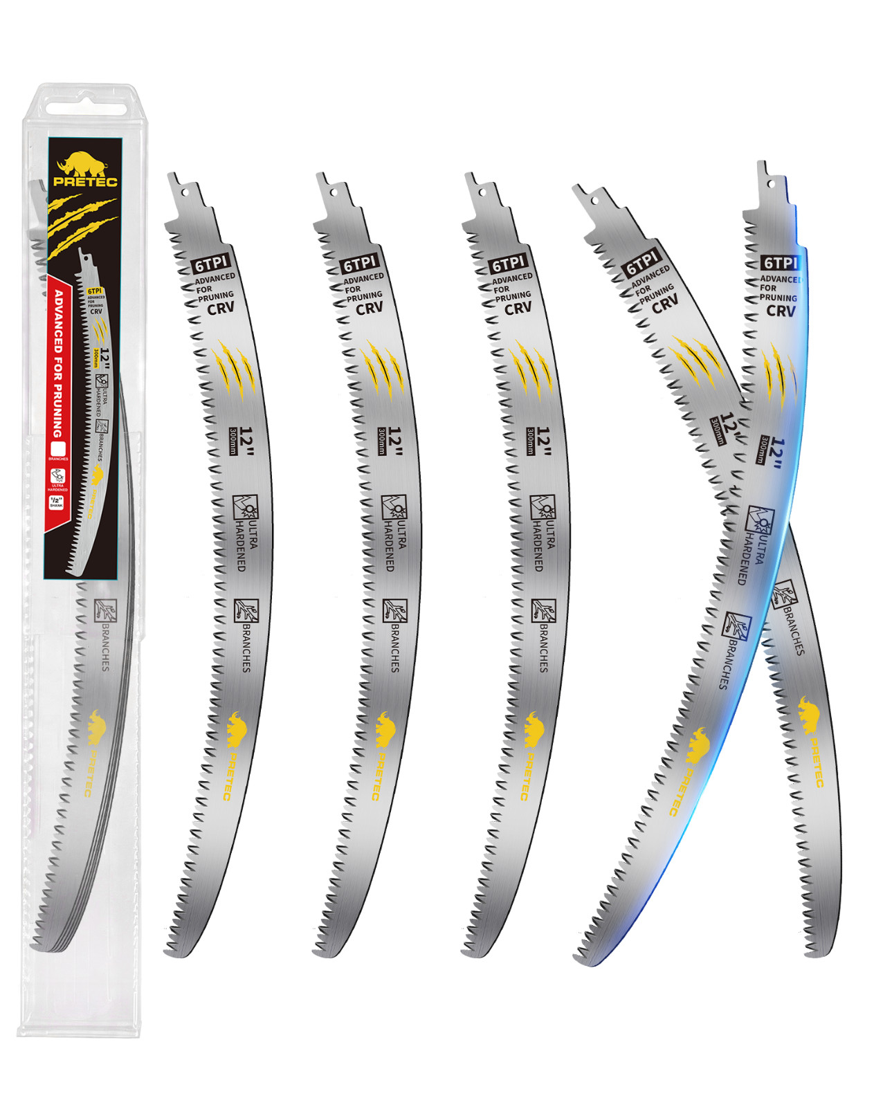 12″ Arc Wood Pruning Reciprocating Saw Blades 6TPI CR-V Japanese Teeth 5 Pack