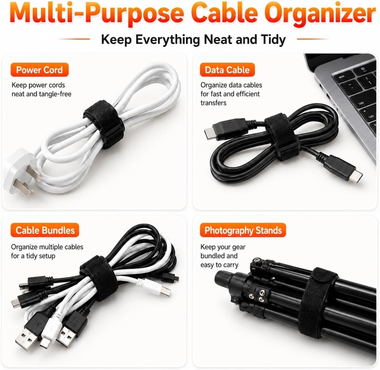 Hook and Loop Straps with Buckle, Reusable Adjustable Cable Management Straps…