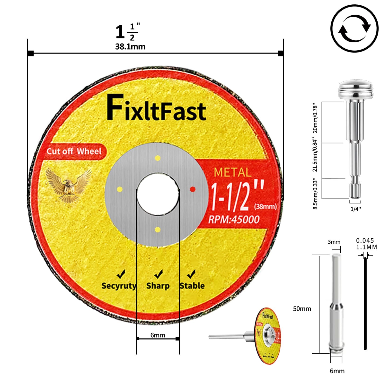 1-1/2 Cut Off Wheels,1.5″ x 1/8″ Fiberglass Reinforced Metal Cutting disc for…