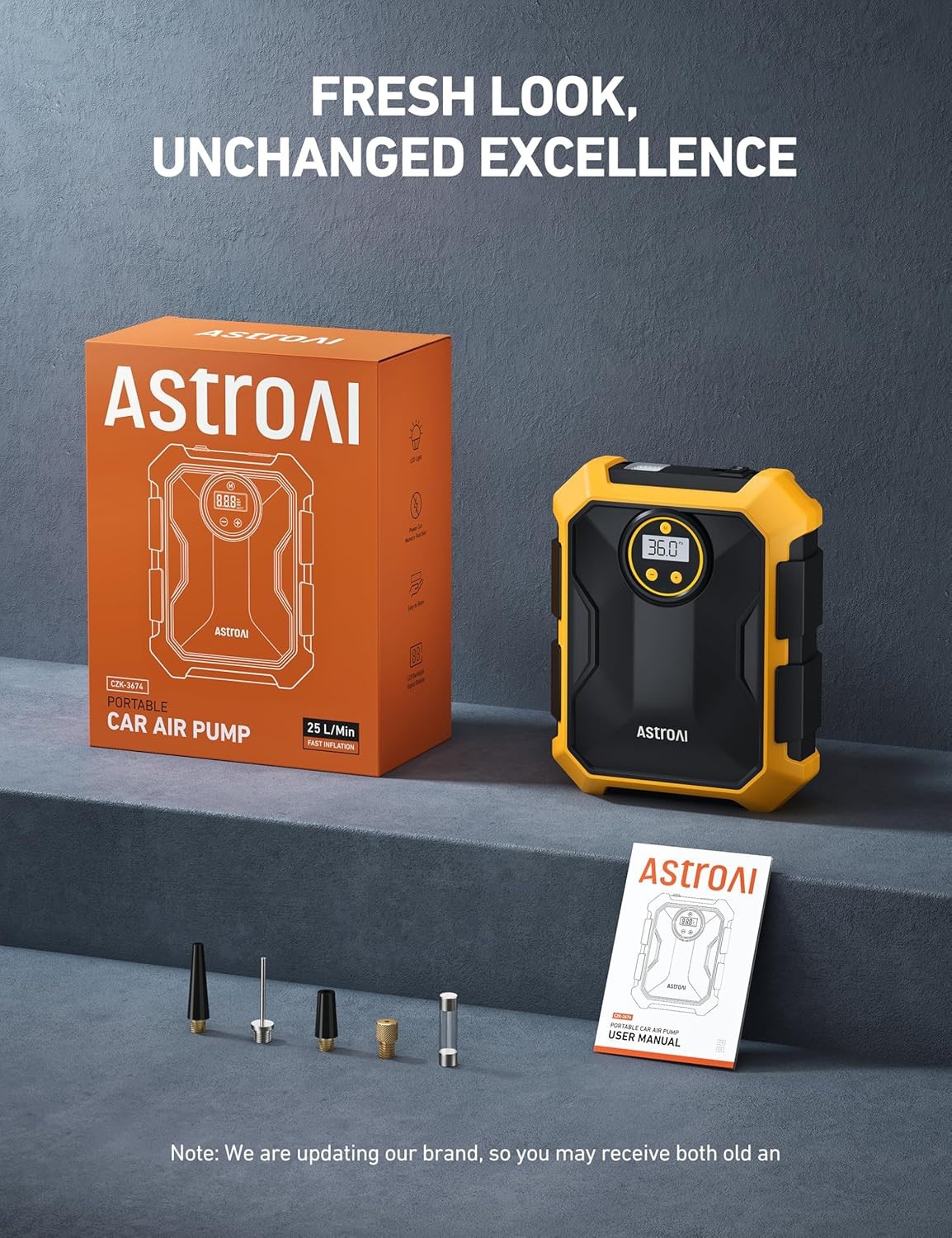 YELLOW AstroAI Tire Inflator Air Compressor 12V DC Portable Tire Pump 100PSI NEW