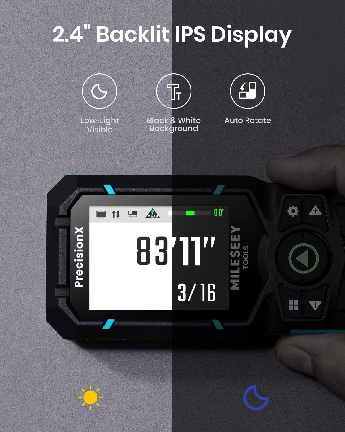 MILESEEY S50 Green-Beam Laser Distance Measure – 400ft Laser Measure P2P, Side-L
