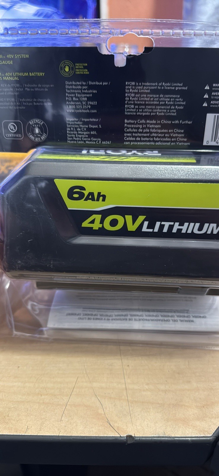 Genuine Brand NEW Ryobi 40V 6AH BATTERY – OP4060A1
