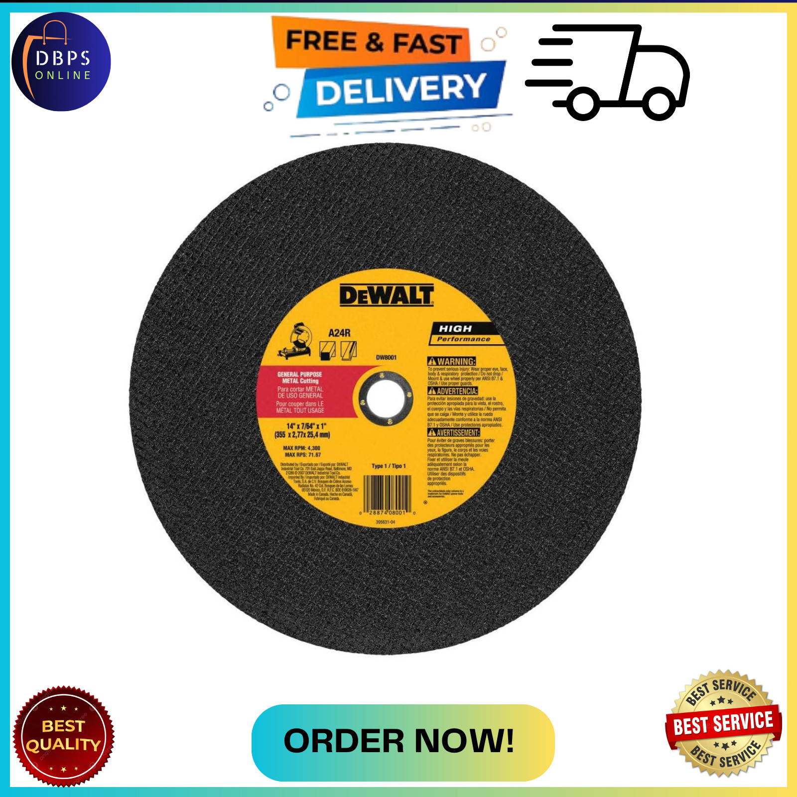 14″ Chop Saw Blade, Metal Cut-Off Wheel (DW8001)
