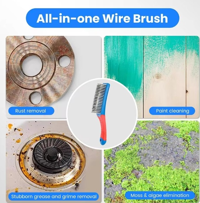 Heavy Duty Stainless Steel Wire Brush with Plastic Handle for Removing Rust Dirt