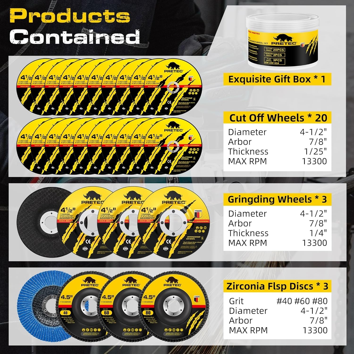 26-Pack Angle Grinder Disc Set: Cut-off, Flap, and Grinding Wheels Included