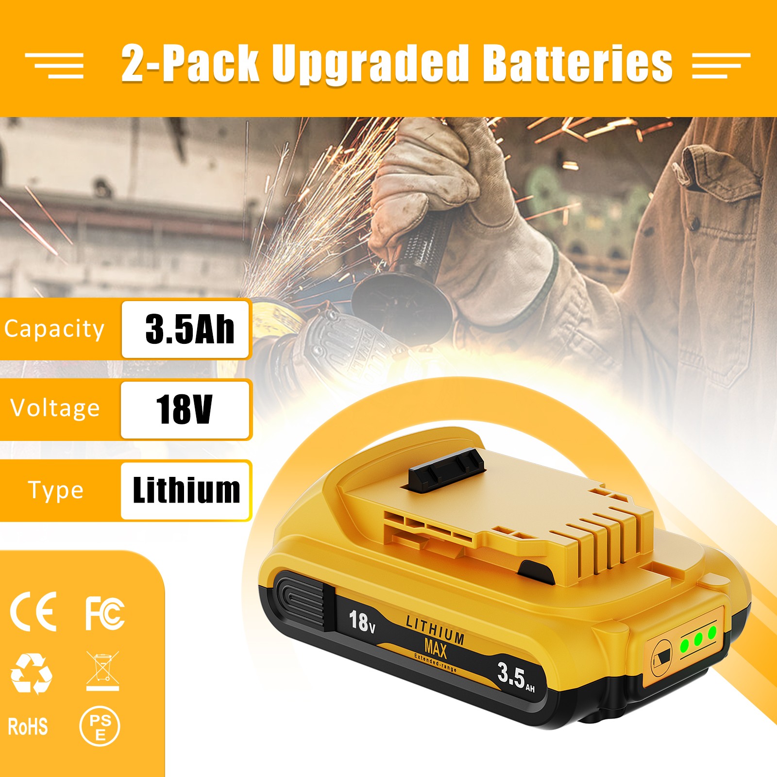 2-10PACK for DeWalt DCB210 20V MAX 12 Ah 10 Ah Li-Ion Battery 20 Volt DCB206 NEW