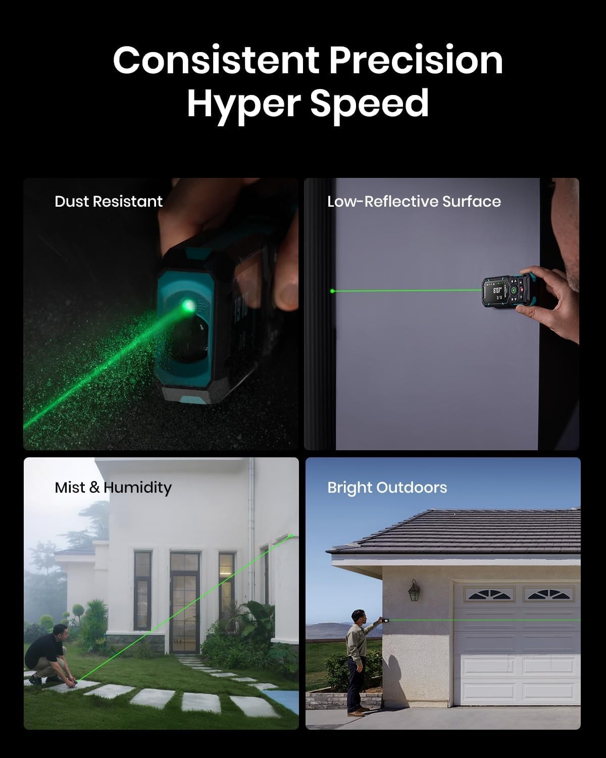 MILESEEY S50 Green-Beam Laser Distance Measure – 400ft Laser Measure P2P, Side-L