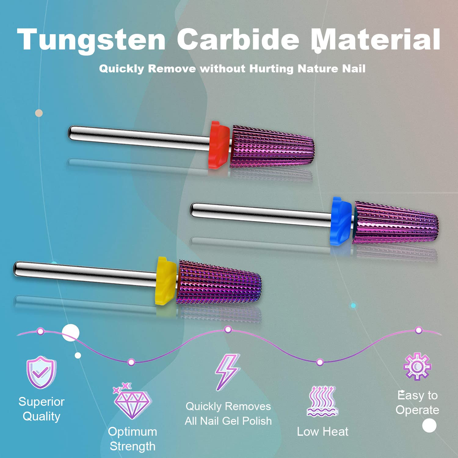 3Pcs Carbide 5 in 1 Nail Drill Bit Set- Two Way Rotate Use for Both Left and Rig