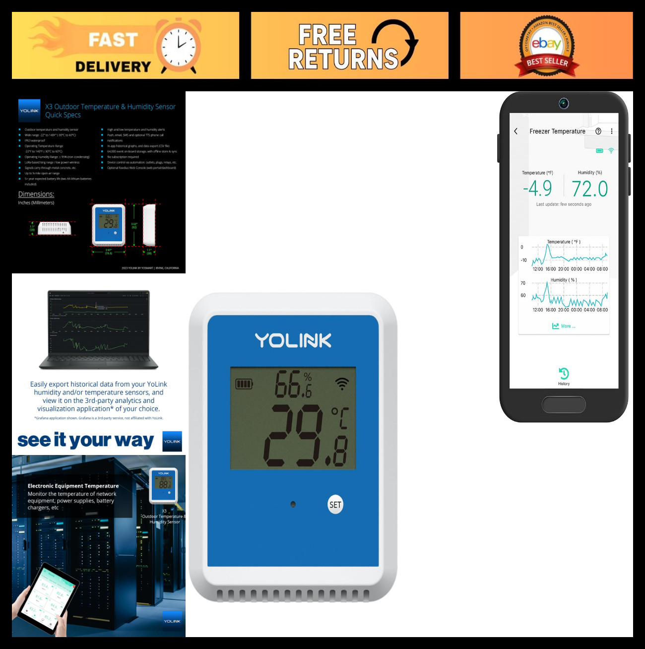 Outdoor Temperature & Humidity Sensor, Data Logger, 1/4 Mile Range, 5+ Years Bat