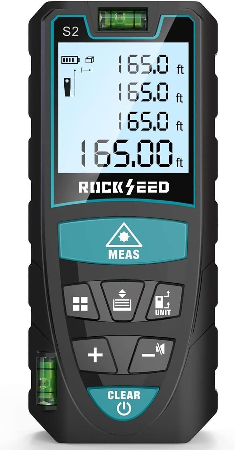 Portable Laser Measure 165′ LCD Digital Laser Distance Meter w 2 Bubble Levels