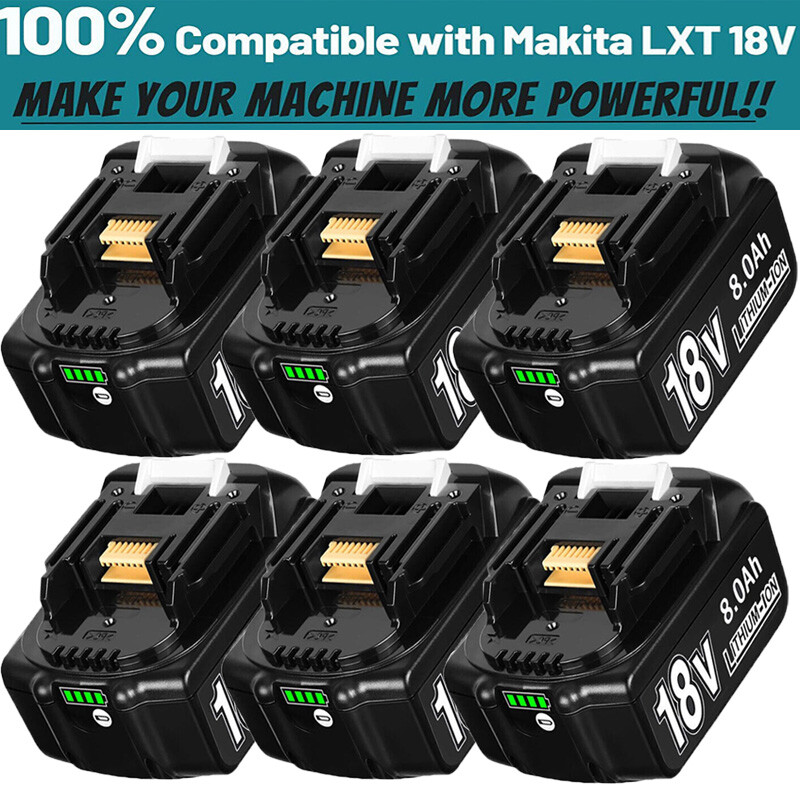 6~1 Pack 18V 8.0Ah Battery For Makita 18 Volt LXT Li-Ion BL1860B BL1830 BL1850