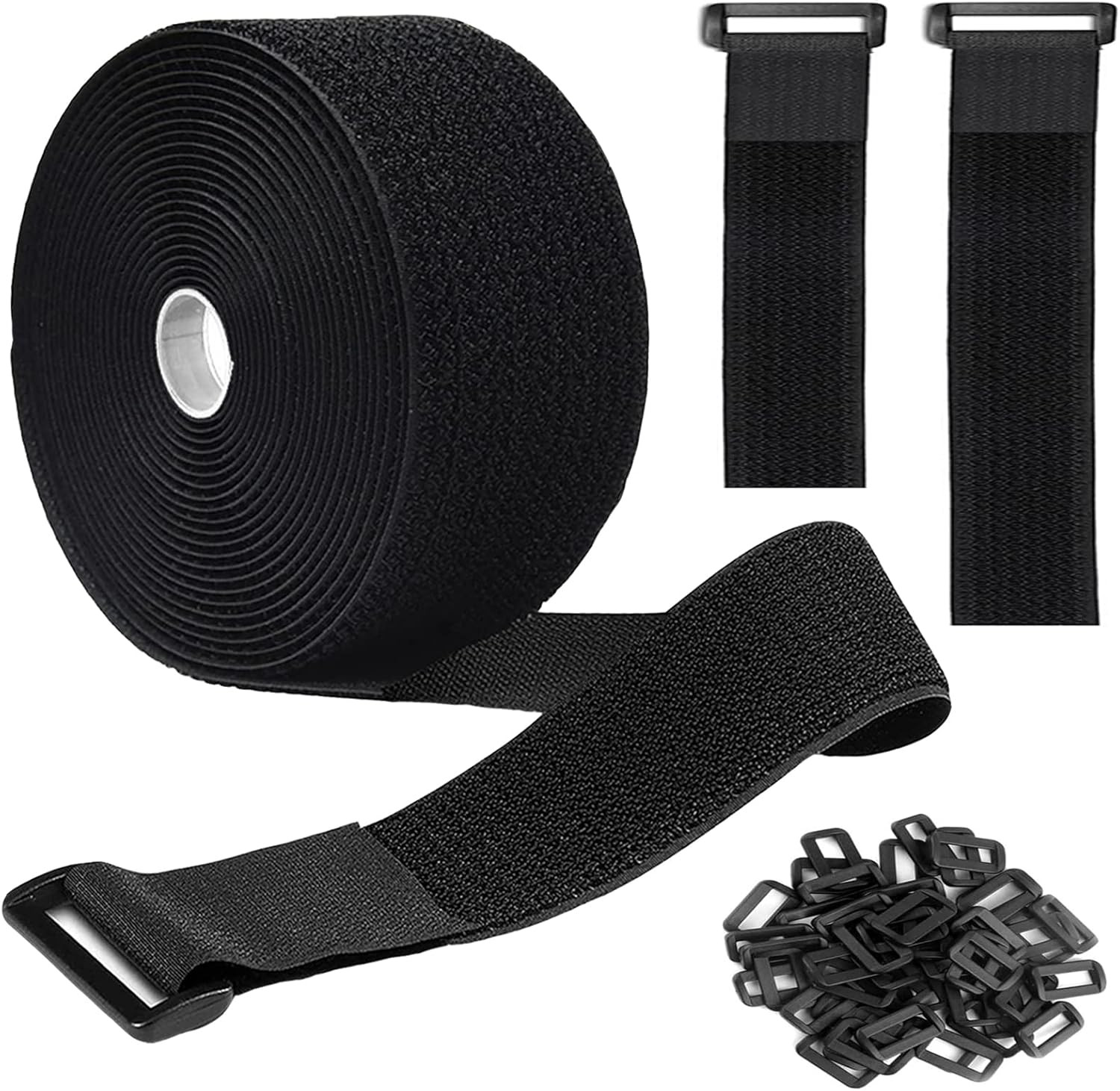 16Ft 2 Inch Wide Cable Ties, Heavy Duty Hook and Loop Straps with 15 Buckles, A