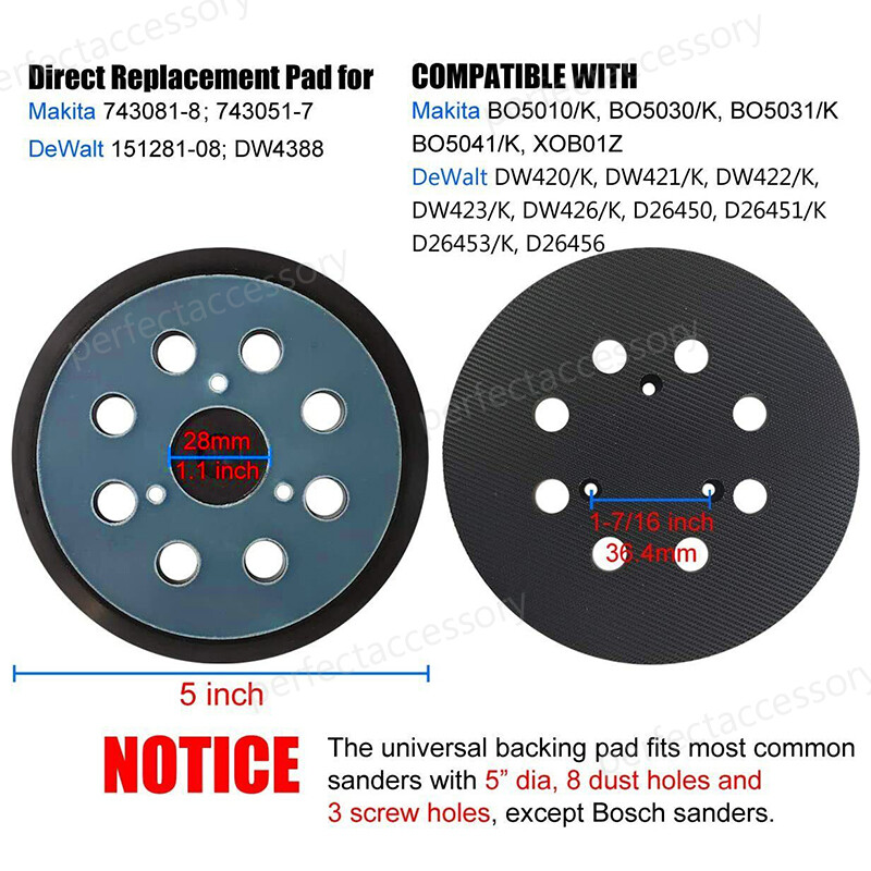 2Pcs Sander Pads 5″ Hook&Loop Sanding Plates for Hitachi 324-209 SV13YA, SV13YB