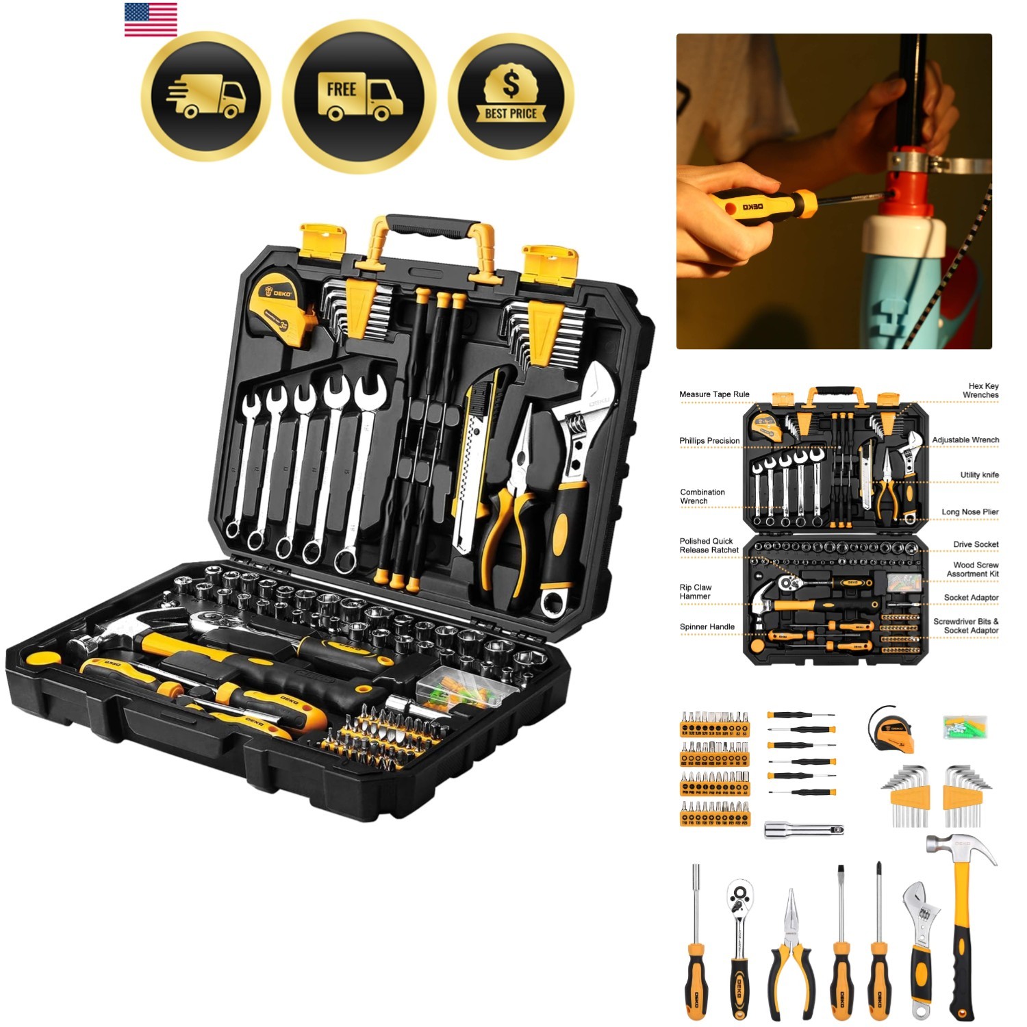 158 Piece Tool Set-General Household Hand Tool Kit,Auto Repair Tool Set, with…