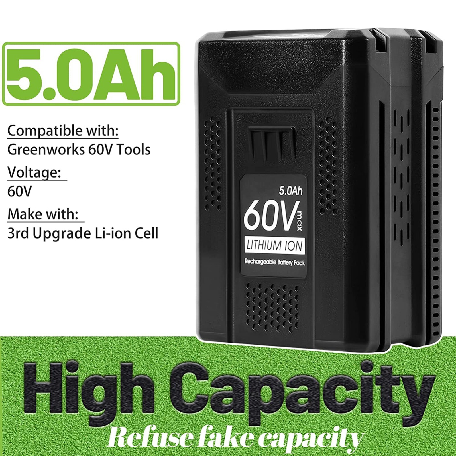 5.0Ah Li-ion Battery For Greenworks 60 V LB60A00 LB60A02 LB60A03 60Volt Max Tool