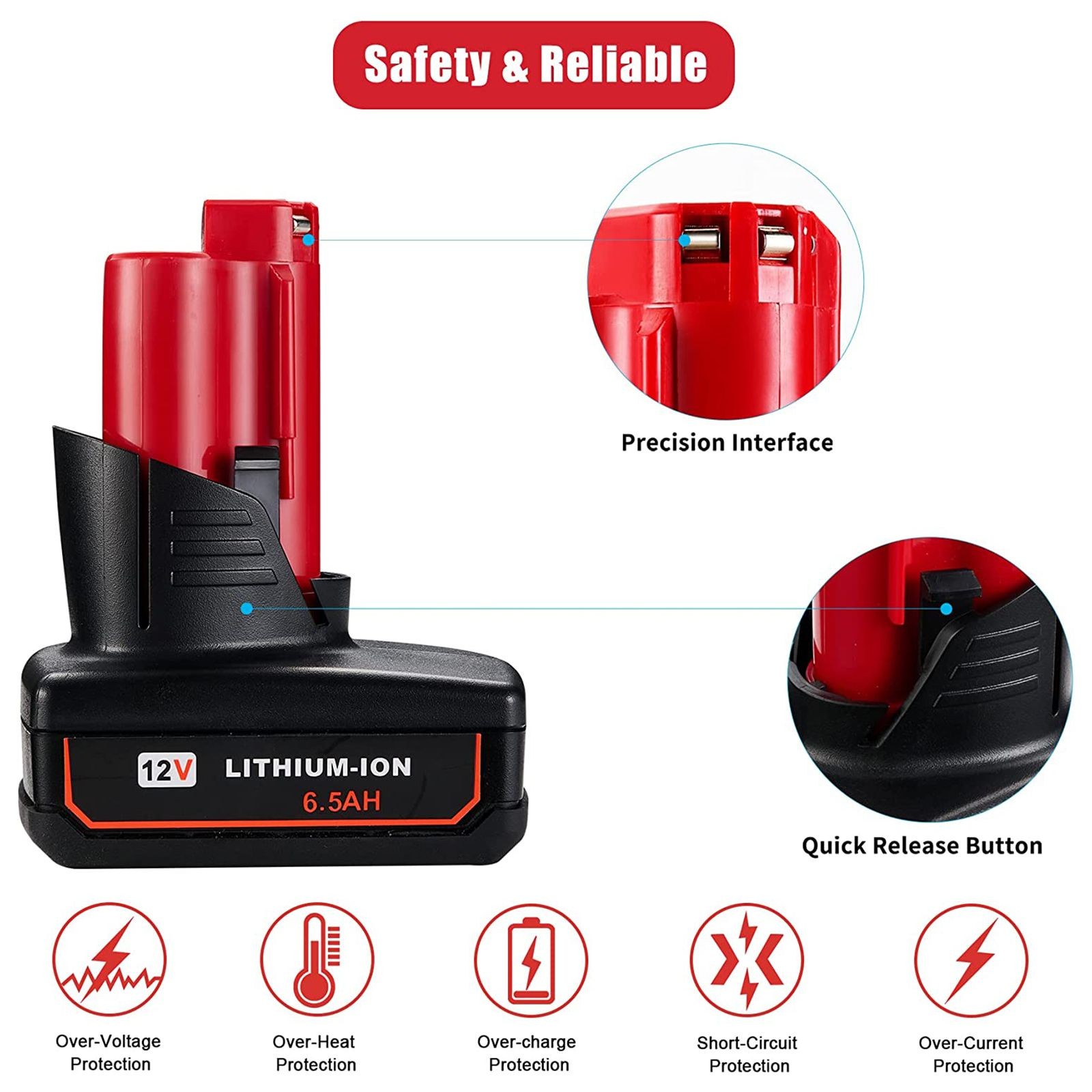 2 Pack 6.5Ah for Milwaukee 12V M-12 Lithium-ion Battery 48-11-2430 48-11-2440