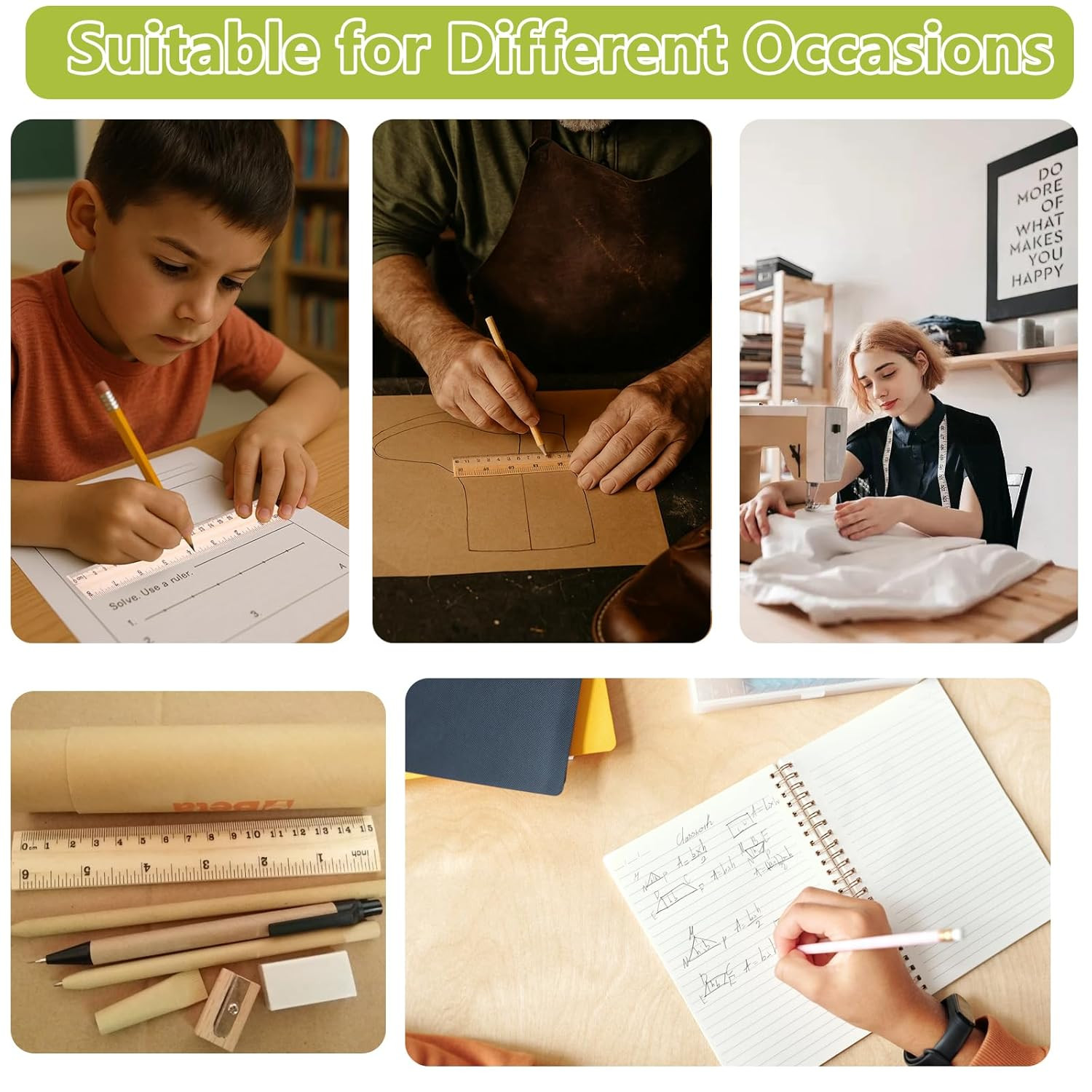 3 Pack Wood Ruler Set – Includes 6 Inch (15 Mm), 8 Inch (20 Mm), and 12 Inch (30