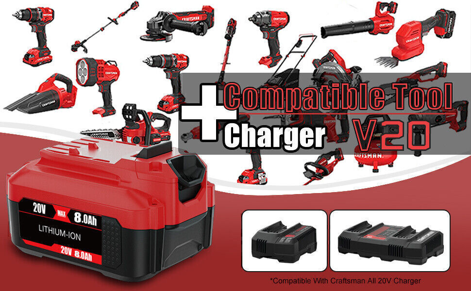 For Craftsman V20 MAX 20 Volt 8.0Ah 3 Ah Lithium Battery CMCB204 CMCB202 CMCB201