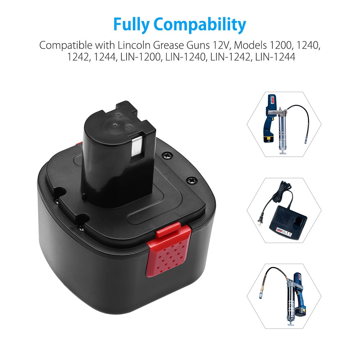 Upgraded 3.0Ah Battery For Lincoln PowerLuber 12 Volt Grease Gun LIN-1201 1200