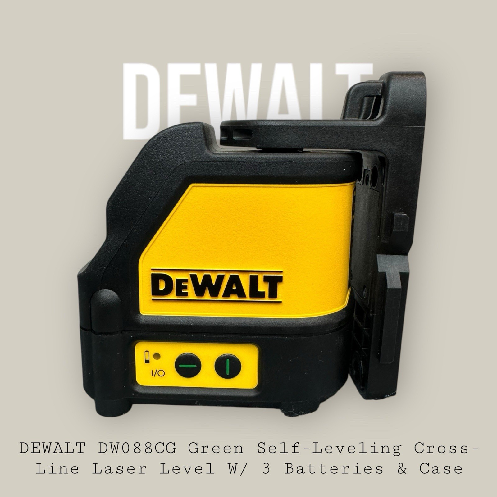 DEWALT DW088CG Green Self-Leveling Cross-Line Laser Level W/ 3 Batteries & Case