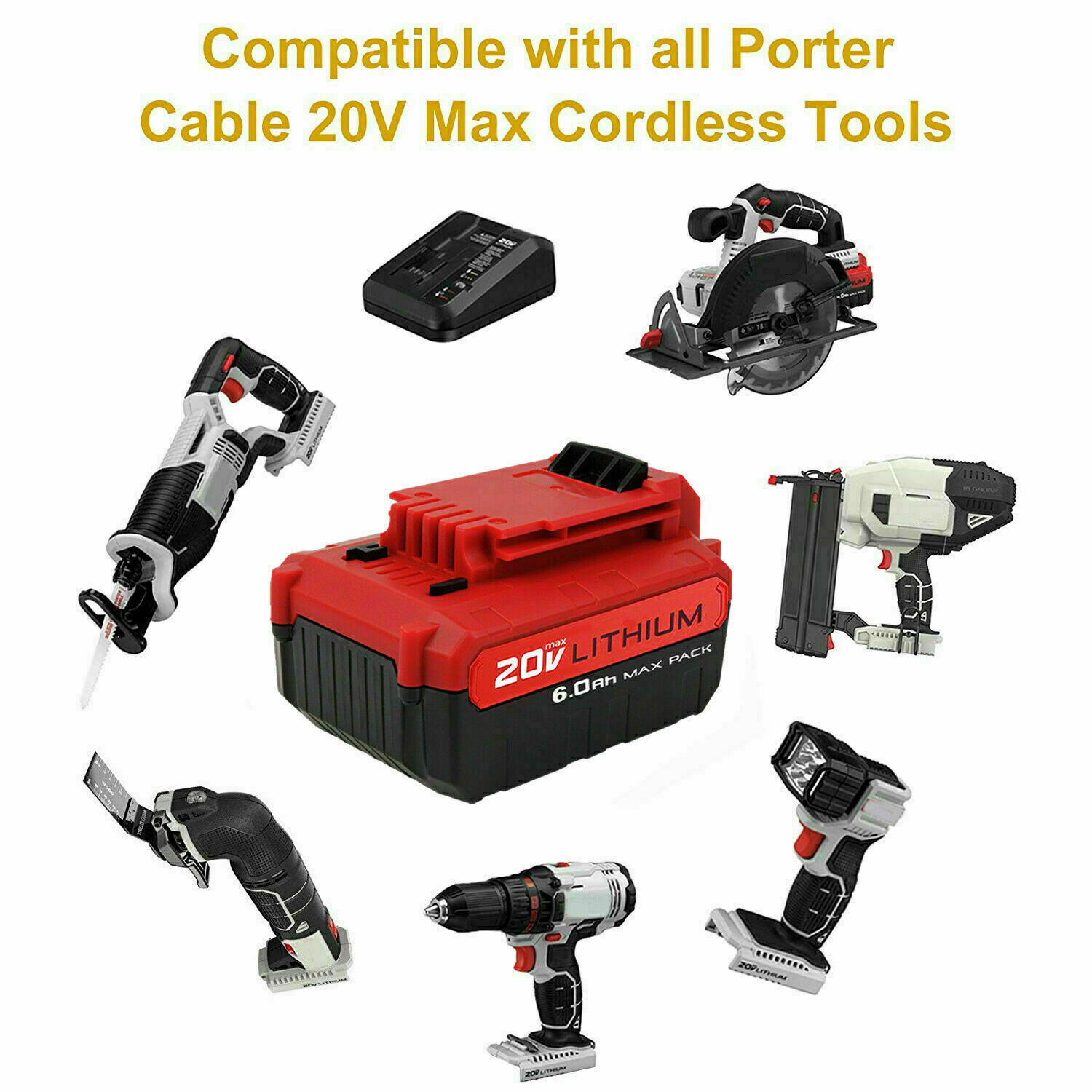 PACK 20 Volt 8.0Ah Lithium-ion Battery for Porter Cable 20V MAX PCC685L PCC680L