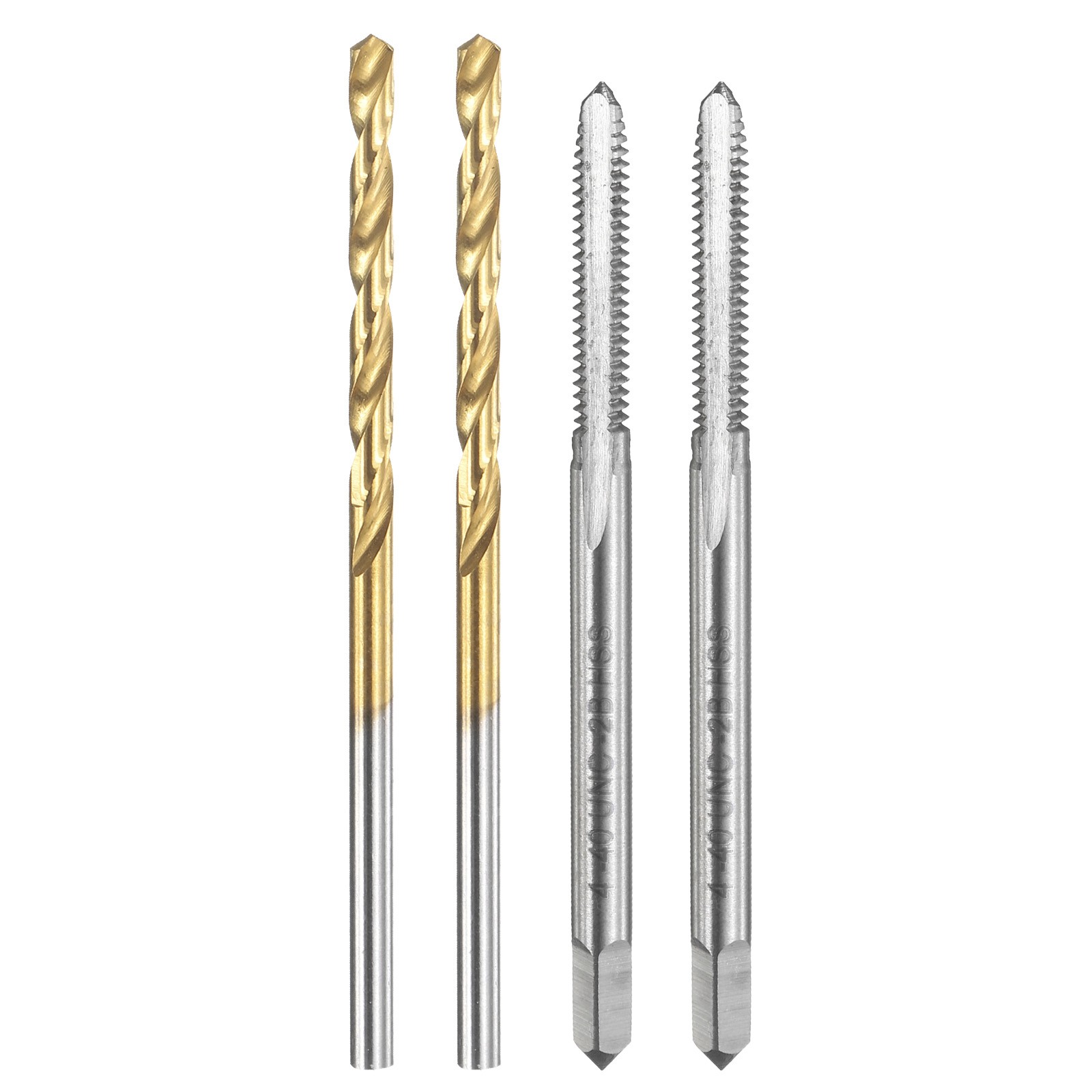 2pcs 4-40 UNC Straight Flute Tap Uncoated and 2pcs 2.3mm Drill Bit Ti-Coated Set