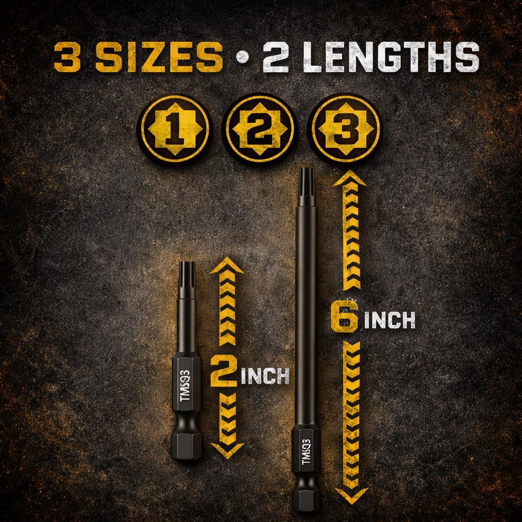 Double Square (8 Point Star) Bit Set (6 Pack) Sizes #1, #2, and #3 in Both Extra
