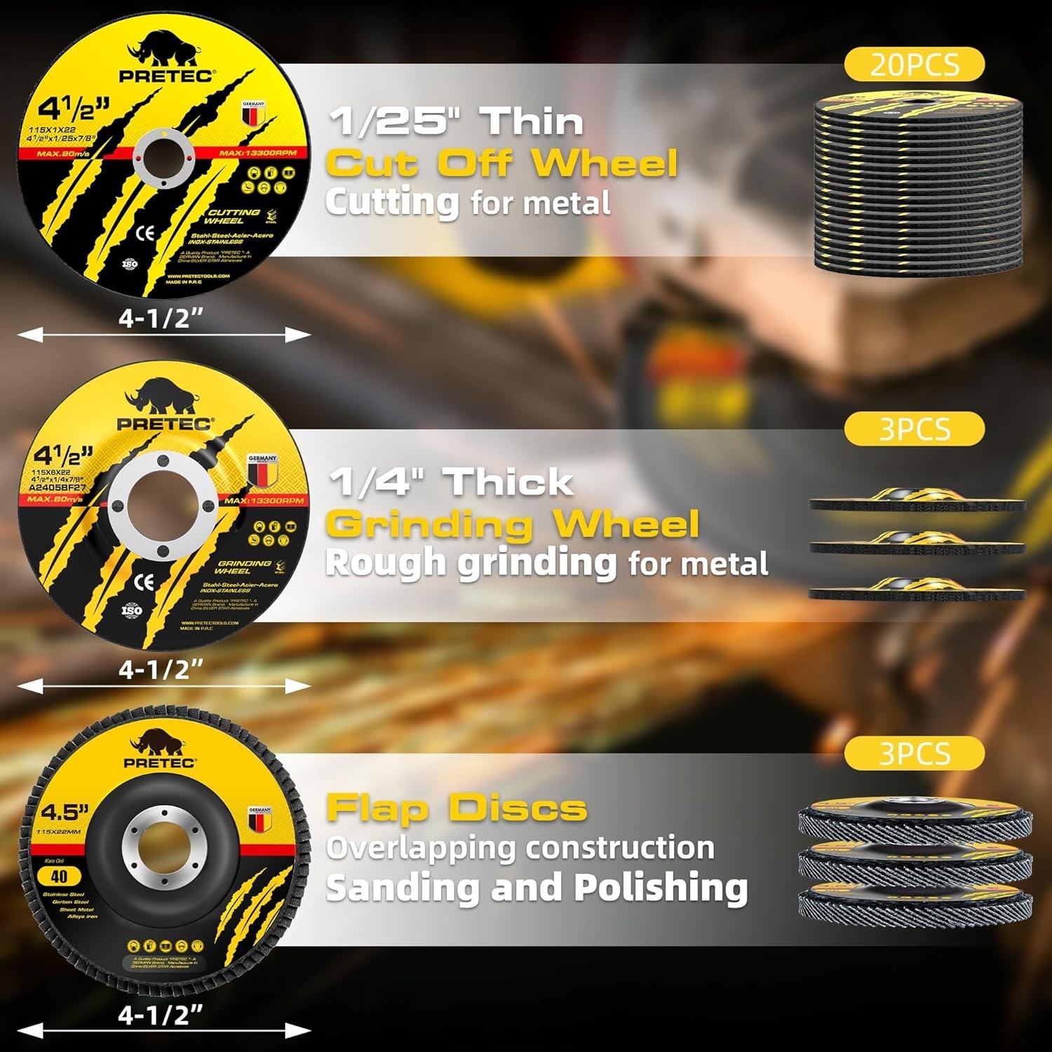 26-Pack Angle Grinder Disc Set: Cut-off, Flap, and Grinding Wheels Included