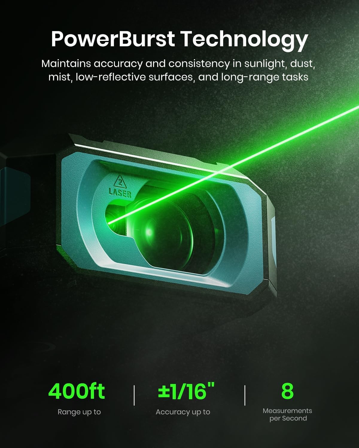 MILESEEY S50 Green-Beam Laser Distance Measure – 400ft Laser Measure P2P, Side-L