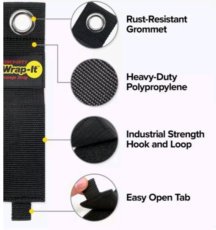 2 Wrap-It Heavy-Duty Storage Strap 7″ 4 In Pack Total Of 8 Model# 104-10BX Black