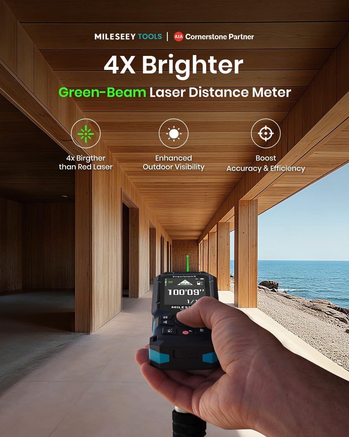 MILESEEY S50 Green-Beam Laser Distance Measure – 400ft Laser Measure P2P, Side-L