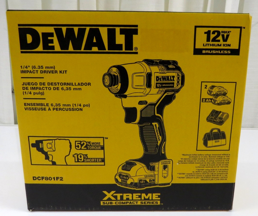 DeWalt DCF801F2 12V MAX Brushless Xtreme Sub-Compact 1/4″ HEX Impact Driver Kit