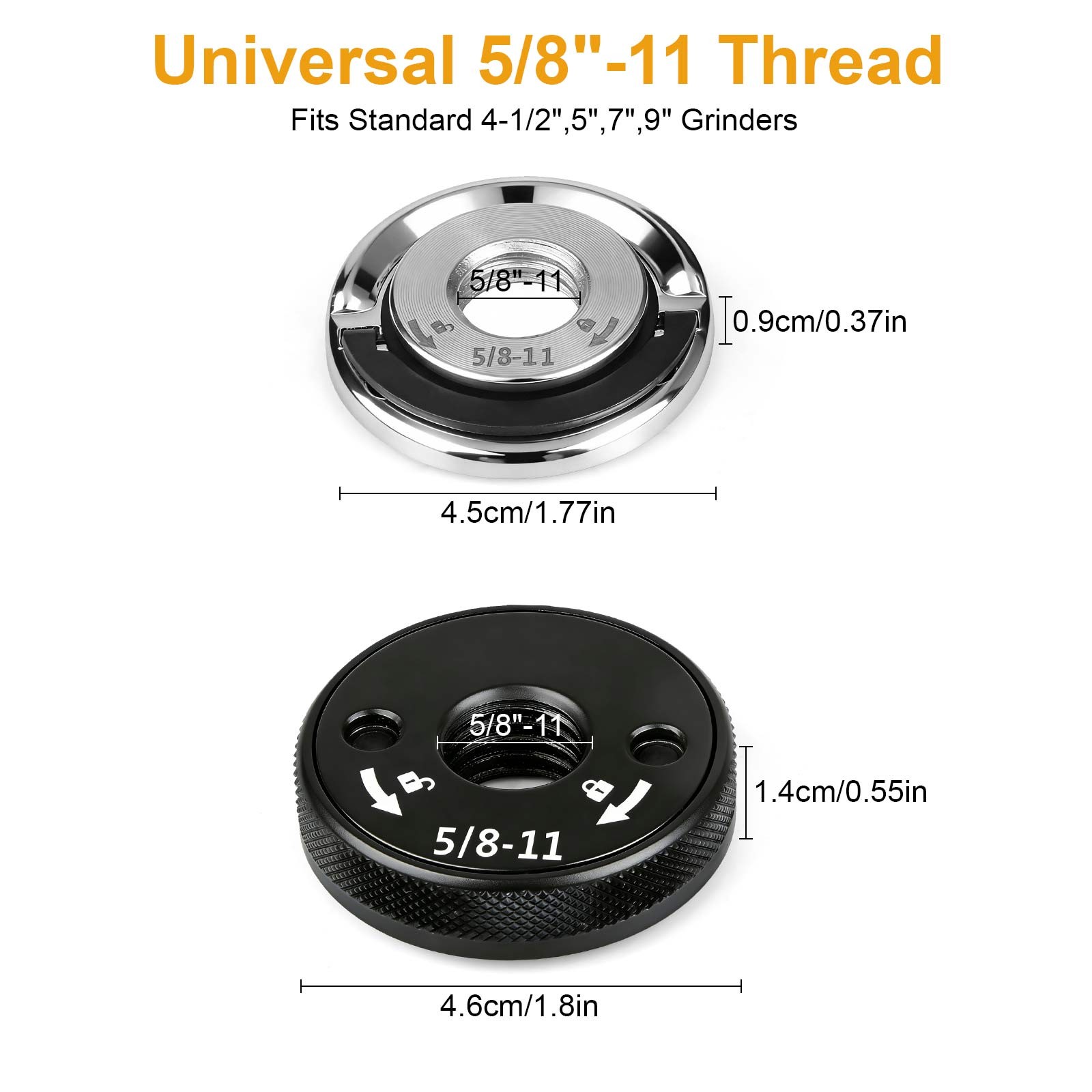2pcs 4-1/2″-9″Angle Grinder Flange Nut 5/8″-11 Quick Release Locking Arbor Nut
