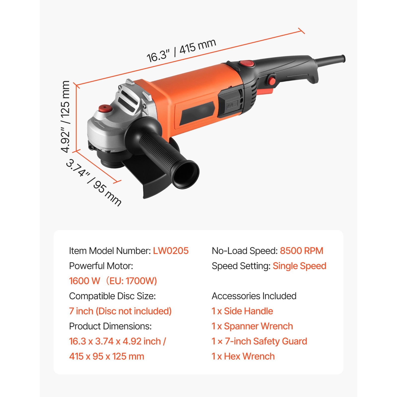 Uimoso 7″ Angle Grinder, 13A Electric Tool, 8500RPM High-Performance Grinder