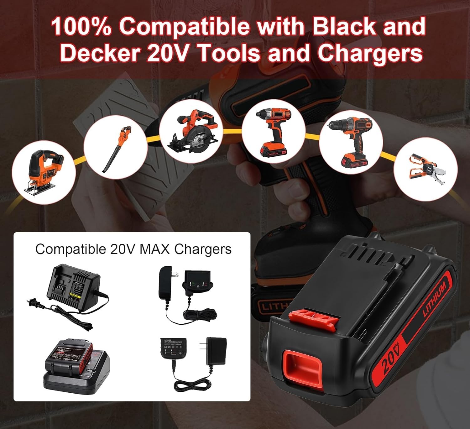 2Pack 20V Lithium-ion 1.5Ah Battery for BLACK DECKER 20 Volt LBXR20 LBX20 LB20
