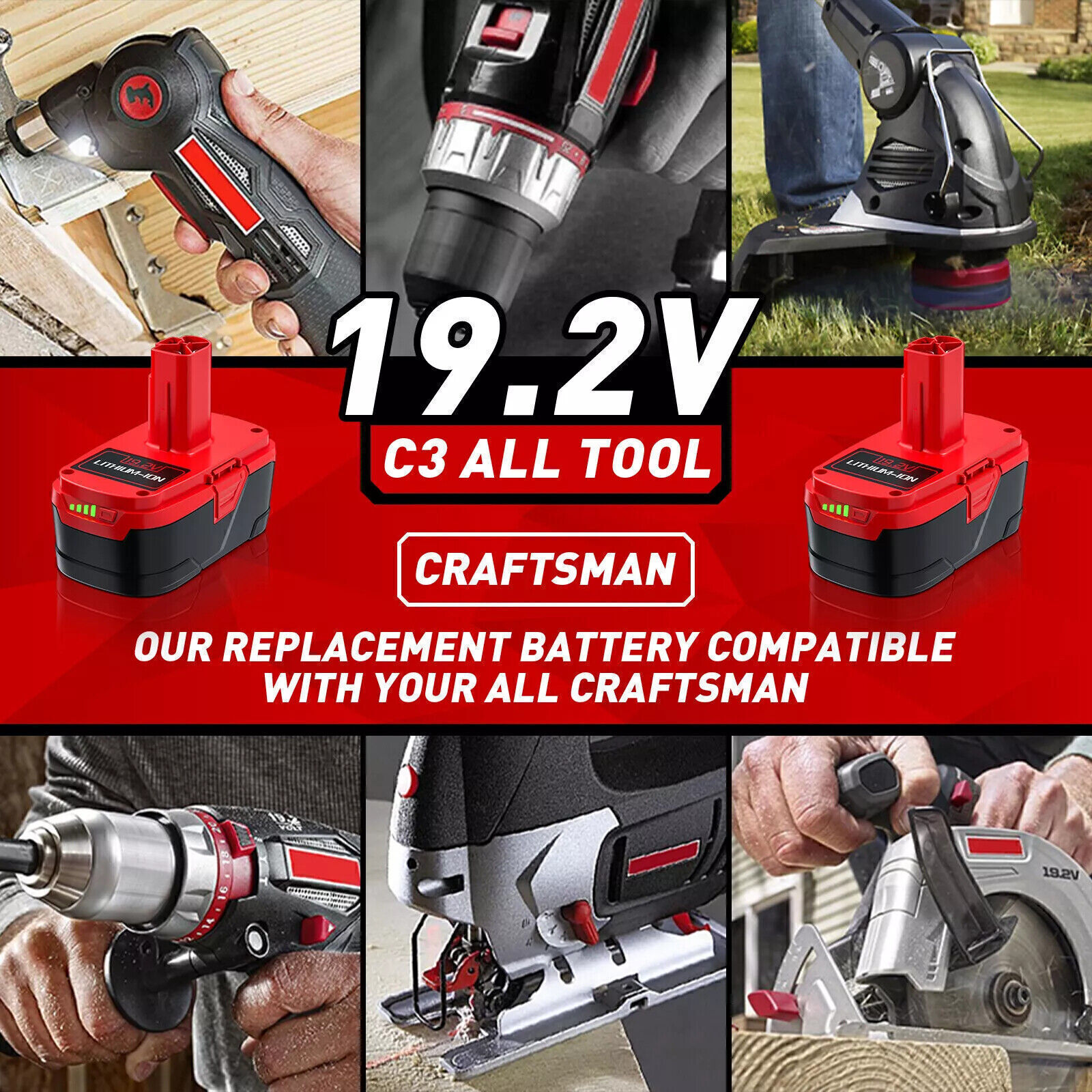 19.2 Volt For Craftsman C3 DieHard 3.0/6.0/8.0Ah Lithium ion Battery 11375 11376